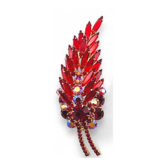 Juliana Jewelry - Vintage Juliana D&E Red Navette Leaf Brooch Verified #3586 Book Piece